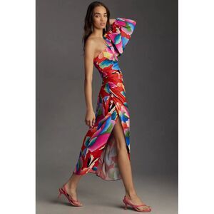 Anthropologie Farm Rio One-Shoulder Slim Floral Midi Dress Size Medium